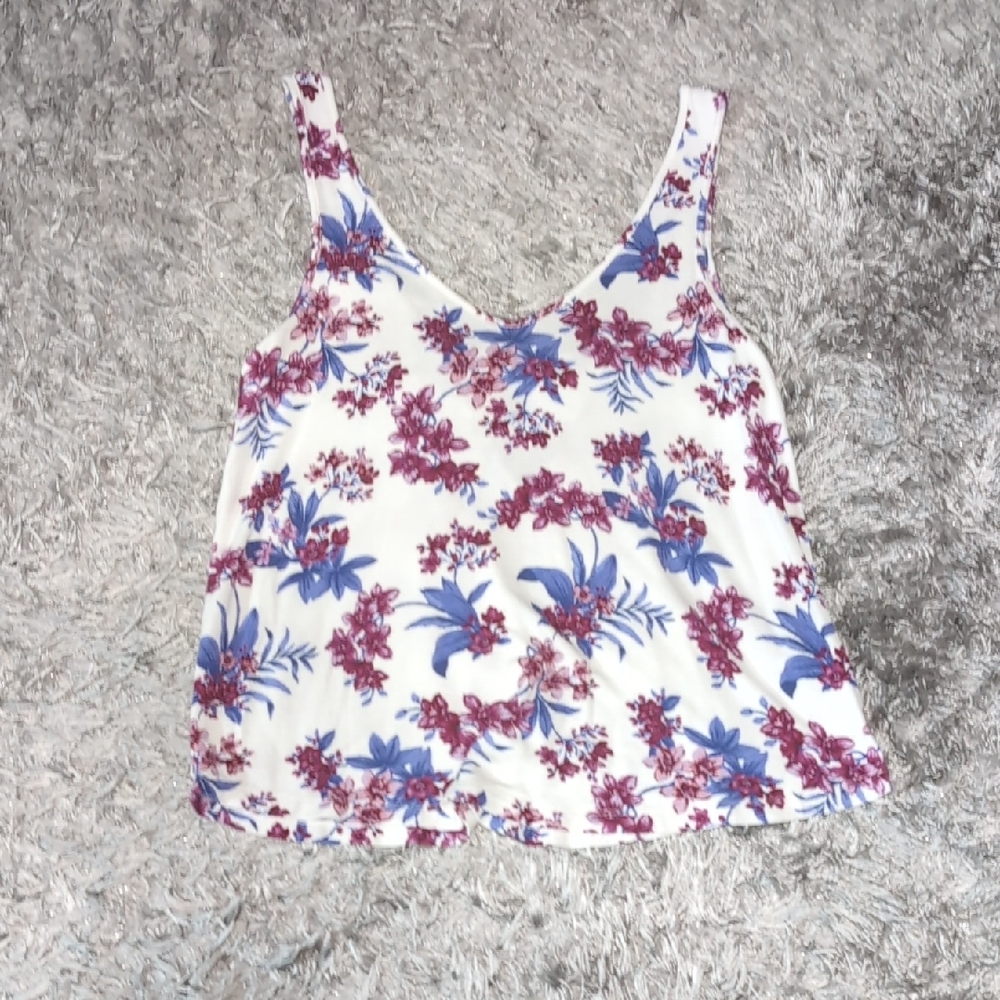 White and Blue Floral Sleeveless Camisole